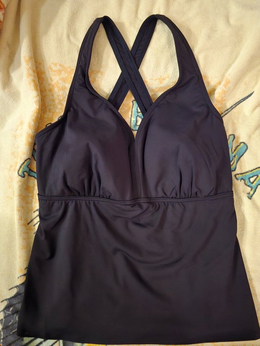 Navy Swim Top, Straps Criss-Cross Back